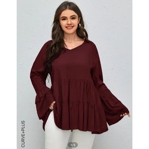 Plus size ruffle hem peplum blouse 5x burgundy